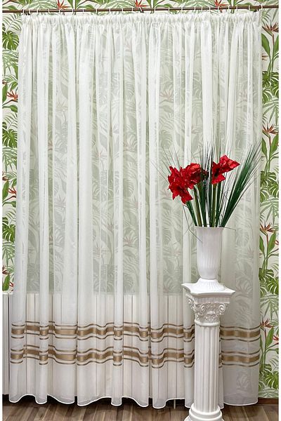 Liz Line Ivory curtain, with chestnut border from the Crystalline by Liz Line collection, 1000x245, with rejansa P25210