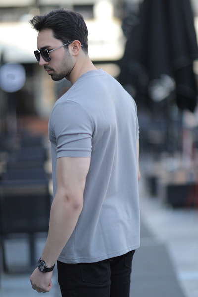 JB John Borners Ανδρικό μπλουζάκι με λαιμόκοψη από βαμβακερό γκρι ανοιχτό - 2639