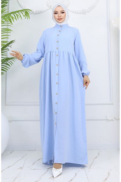 sefamerve Rochie cu mâneci elastice cu nasturi 2024-06 Baby Blue