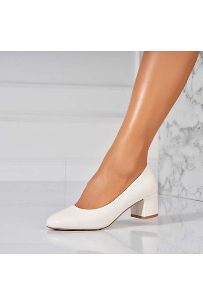 Joana Women's White Heeled Shoes Made of Izara Ecological Leather