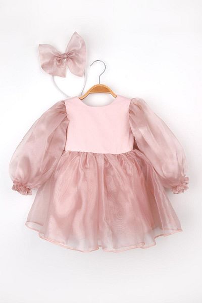 Le Mabelle Μακρυμάνικο Organza Girls' Party Dress - Φασκόμηλο