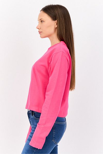 Esprit Women Crew Neck Long Sleeve Brand Logo Top, Fuchsia