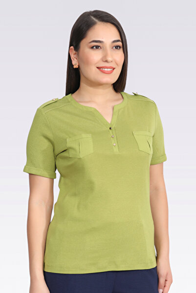 TOLGA SARAÇOĞLU 10654 BLUZĂ TRICOTĂ CU MÂNECĂ SCURTĂ VERDE