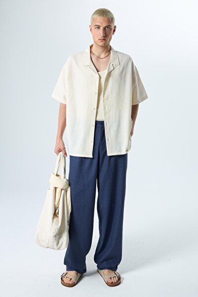 VAMOSCLO Embroidery Detailed Oversize Linen Shirt Natural