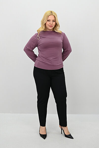 Koza Butik Women's Plus Size Accessory Detailed Draped Blouse 1924-25