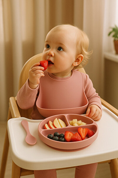 Baby Bebek silikon mama önlüğü tabağı ve kaşık seti