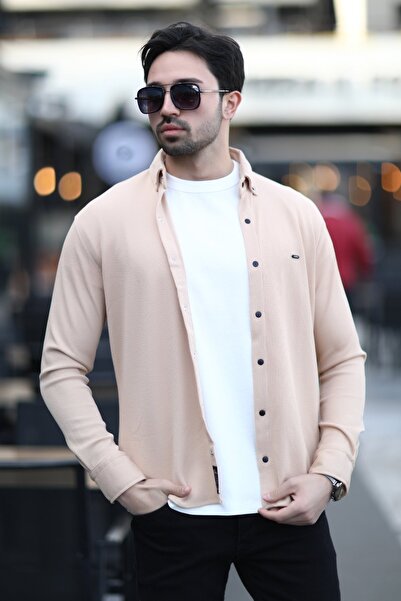 JB John Borners Cămașă tricotată texturată pentru bărbați, bej - 16788