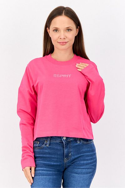 Esprit Women Crew Neck Long Sleeve Brand Logo Top, Fuchsia
