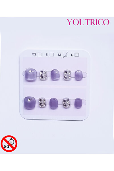 Youtrico أظافر صناعية للأطفال مصنوعة يدويًا بنسبة 100% لامعة - لون أخضر ماسي،...