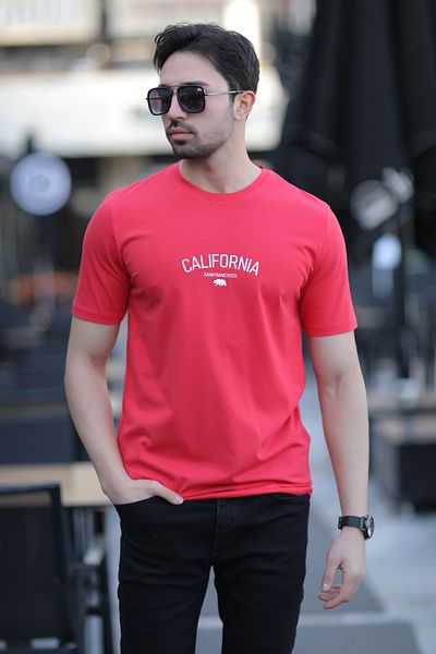 JB John Borners Tricou pentru bărbați cu decolteu California cu imprimeu prin injecție roșu - 2020-2