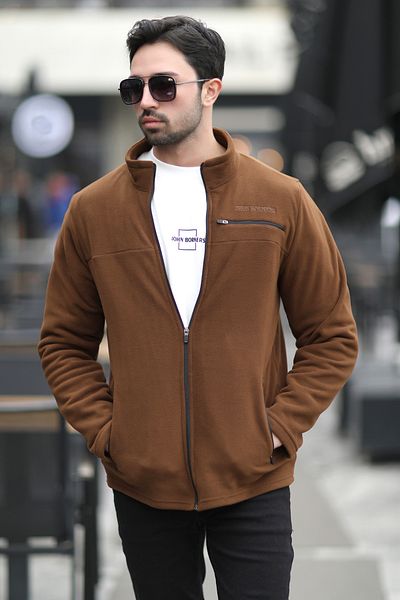 JB John Borners Men's Full Zippered Pocket Detailed Stand Collar Polar Brown - 6054