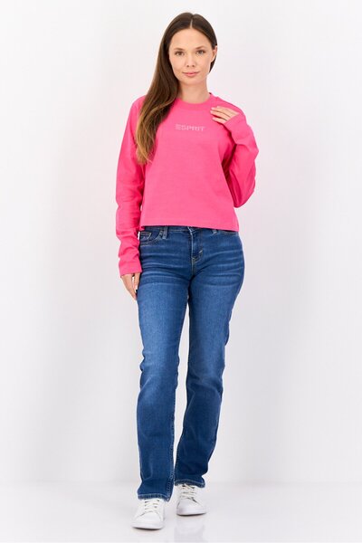 Esprit Women Crew Neck Long Sleeve Brand Logo Top, Fuchsia