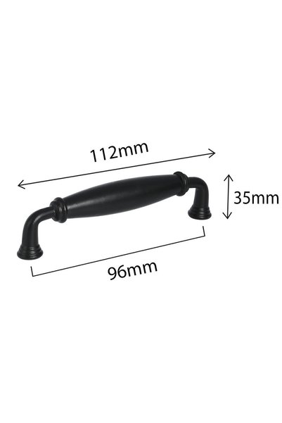 Porcellana Perla 9.6cm- Black-Porcelain Cabinet Drawer Kitchen Bathroom Furniture Handle Handle Kulb Handle Ruby96Mm -Stk0902