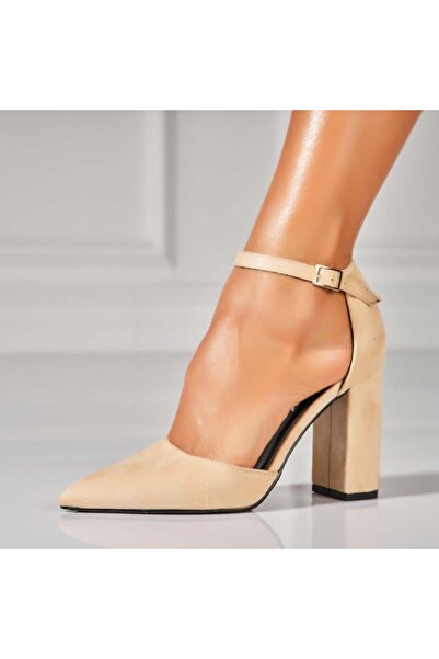 Joana Γυναικεία μπεζ παπούτσια με τακούνι από οικολογικό σουέτ δέρμα Aydin
