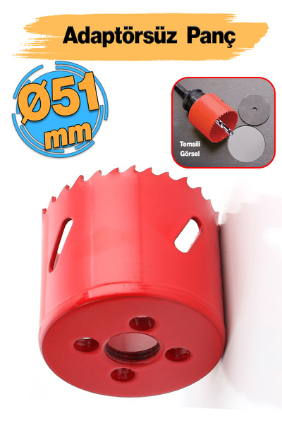 Badem10 Bi Metal Panç 51 mm Delik Açma Alçıpan Ahşap Pvc Delme Testeresi Adaptörsüz 1 Adet