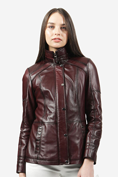 Dericlub Yb2139 Gerçek Deri Kadın Mont Bordo