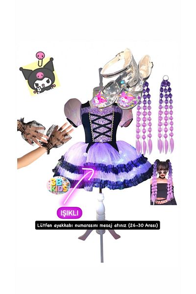 3b kids Kuromi Light up Costume Kuromi Hair Kuromi Gloves Kuromi Custom Design Heels Set Birthday