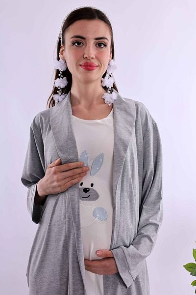 ByLohusa Effortt Maternity Maternity Pajama Set with Blue Dressing Gown