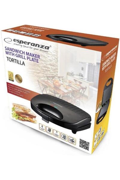 ESPERANZA Aparat pentru sandvișuri Esperanza Tortilla EKT009, 1000W (Negru)