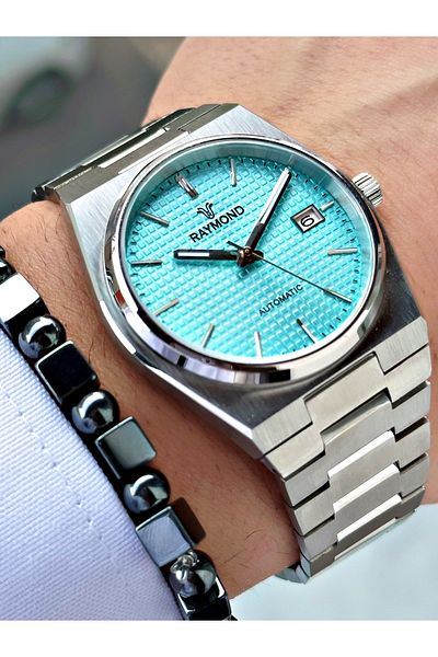 Raymond Silver Color Automatic Steel Case Band Business Men's Wrist Watch + Bracelet