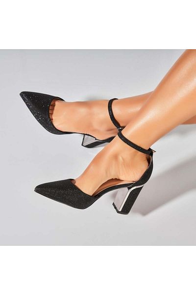 Joana Women's Black Glitter Heeled Shoes Juelz
