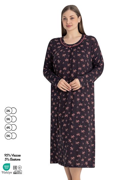 Cotpark Women's Large Size Viscose Combed Fabric Long Sleeve Nightgown 13688