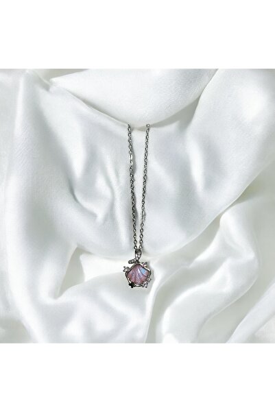 Çelik Çelik yansımalı pembe deniz kabuğu kolye