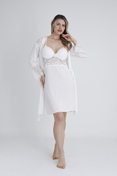 LORIAN'S Kadın Penye Gecelik Sabahlık Takım Şort Takım 6 Parça Gelin Çeyiz Seti (Kutusuz)