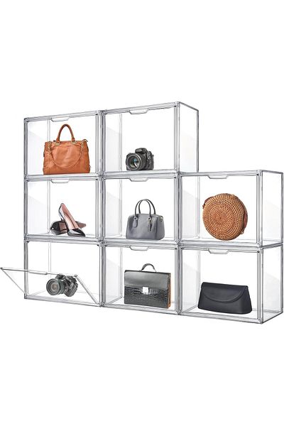 COOYA Large Display Box, 8PCS, Magnetic Door, Stackable, Transparent Acrylic, Suitable for Bag Displays