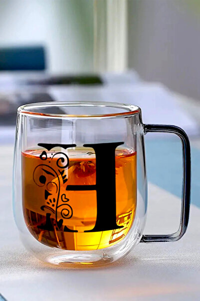 Kitchen Way Çift Cidarlı Borosilikat 350ML Harfli Cam Kupa Bardak KW-884