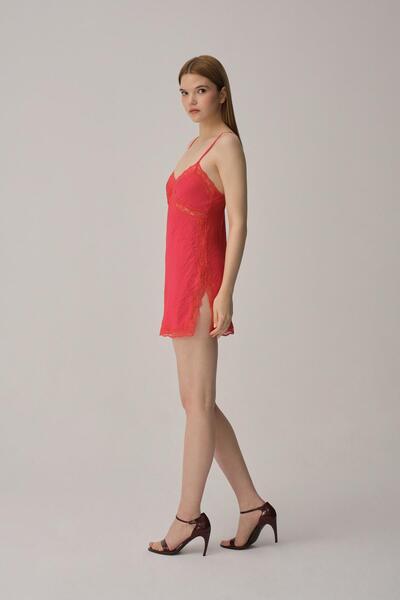 Pierre Cardin Vegan Silk Satin Women's Nightgown Dressing Gown Set - Lx.25222 Scarlet