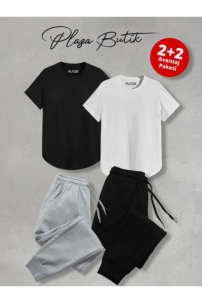 Plaza Butik Men's 4-Water Suit: Two Sweatpants - Two Slimfit Oval Cut T-Shirts