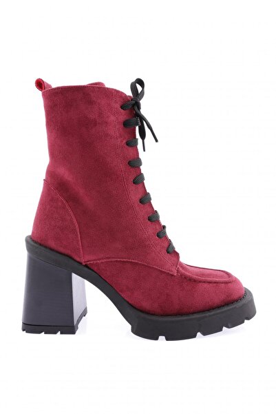 DGN Round Toe Front Lace up Thick Sole Women's Heeled Boots Burgundy Bouncer ...