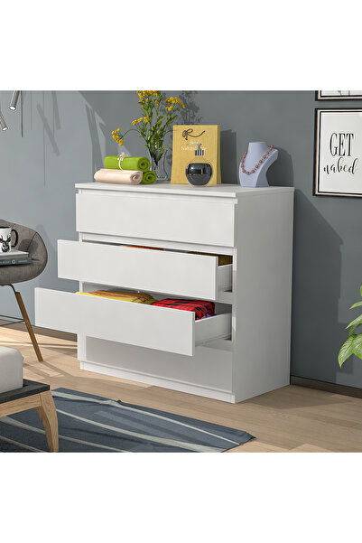 Mbes Mobilya Ümit Beyaz 80 Cm Şifonyer 4 Çekmeceli