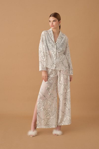 Pierre Cardin Σετ γυναικείες πιτζάμες με στάμπα Braletli - Lx.25237 Ivory