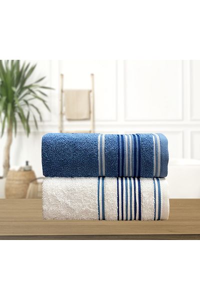 Lucy and Home 100% Cotton Striped Jacquard Towel Set of 2 60X110Cm