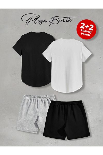 Plaza Butik Men's 4 Pack Slimfit Oval Cut T-Shirts and Shorts Pack