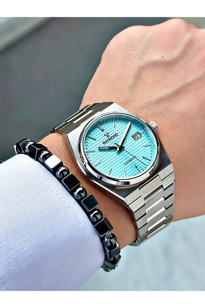 Raymond Silver Color Automatic Steel Case Band Business Men's Wrist Watch + Bracelet
