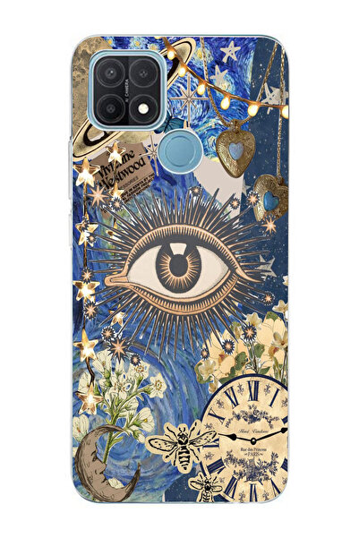 moonset Oppo A15 / A15S Uyumlu Göz Tasarımlı Baskılı Şeffaf Telefon Kılıfı