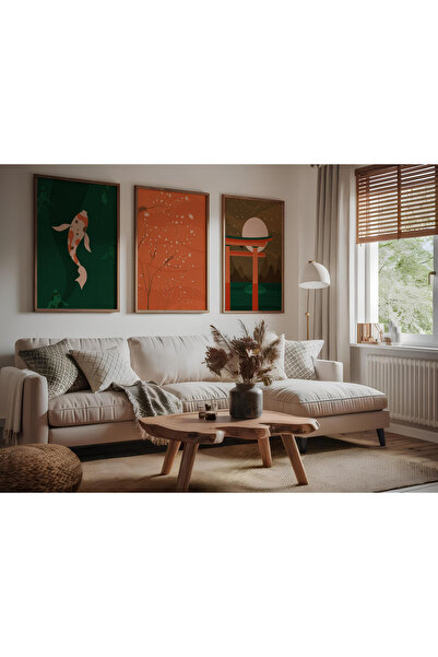 ARTCASTLE Set de 3 tablouri cu ramă din lemn, stil chinezesc