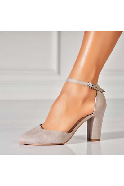 Joana Women's Grey Heeled Shoes Made of Eco-Suede Leather Yenifer