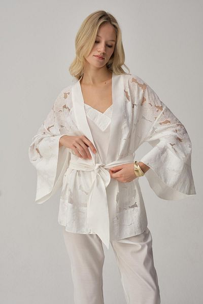 Pierre Cardin Vegan Silk Kimono Γυναικείο Σετ Πιτζάμες - Lx.25231 Ivory