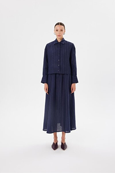 LİNE 100% LINEN SKIRT SET NAVY