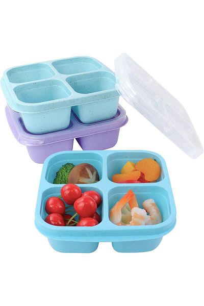 COOYA 3 Pack Snack Containers, Reusable, 4 Divided Compartments Bento, for Snacks, Fruits, Nuts