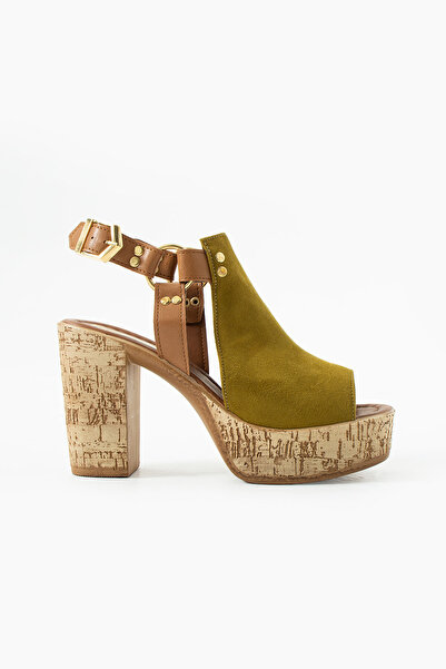 Gökçe Shoes EMELY HARDAL SÜET BİLEKTEN BAĞLI BURNU AÇIK KADIN PLATFORM TABAN ...