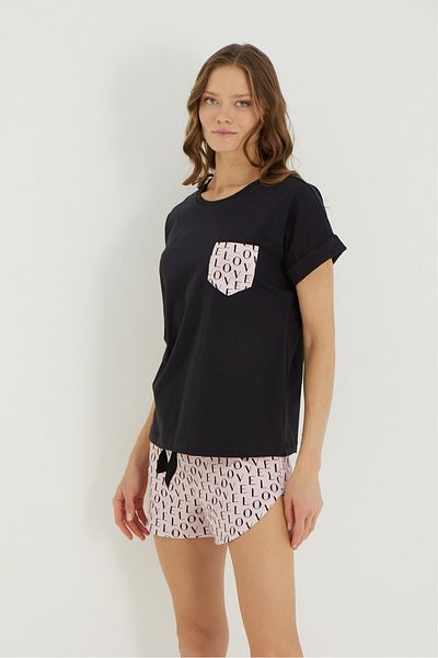 İPEKTENİM Love Text Patterned Pocket Detailed Shorts Pajama Set