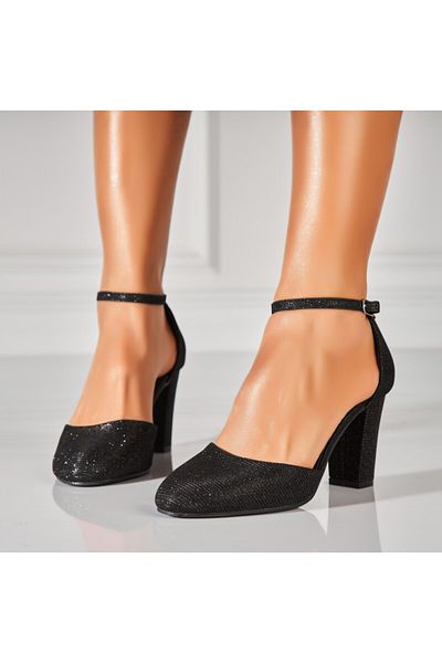 Joana Women's Black Glitter Heeled Shoes Yenifer2