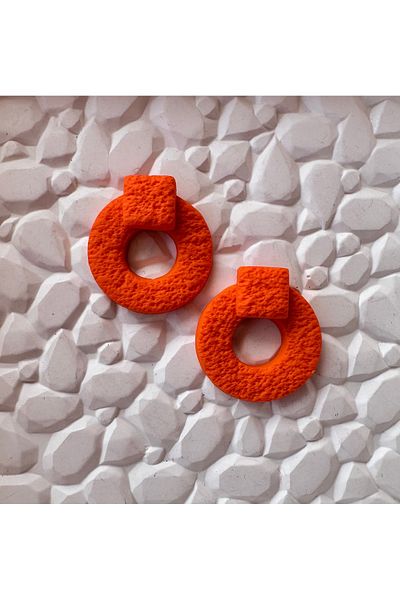 ACCESSORY Orange Circle Square Earrings