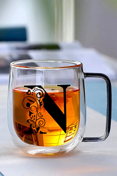 Kitchen Way Çift Cidarlı Borosilikat 350ML Harfli Cam Kupa Bardak KW-884