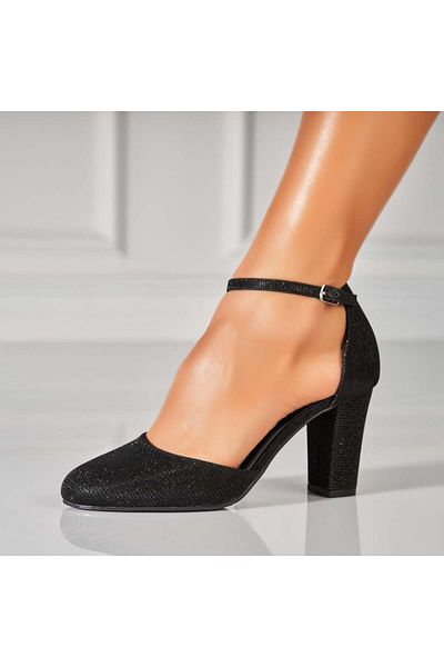 Joana Women's Black Glitter Heeled Shoes Yenifer2